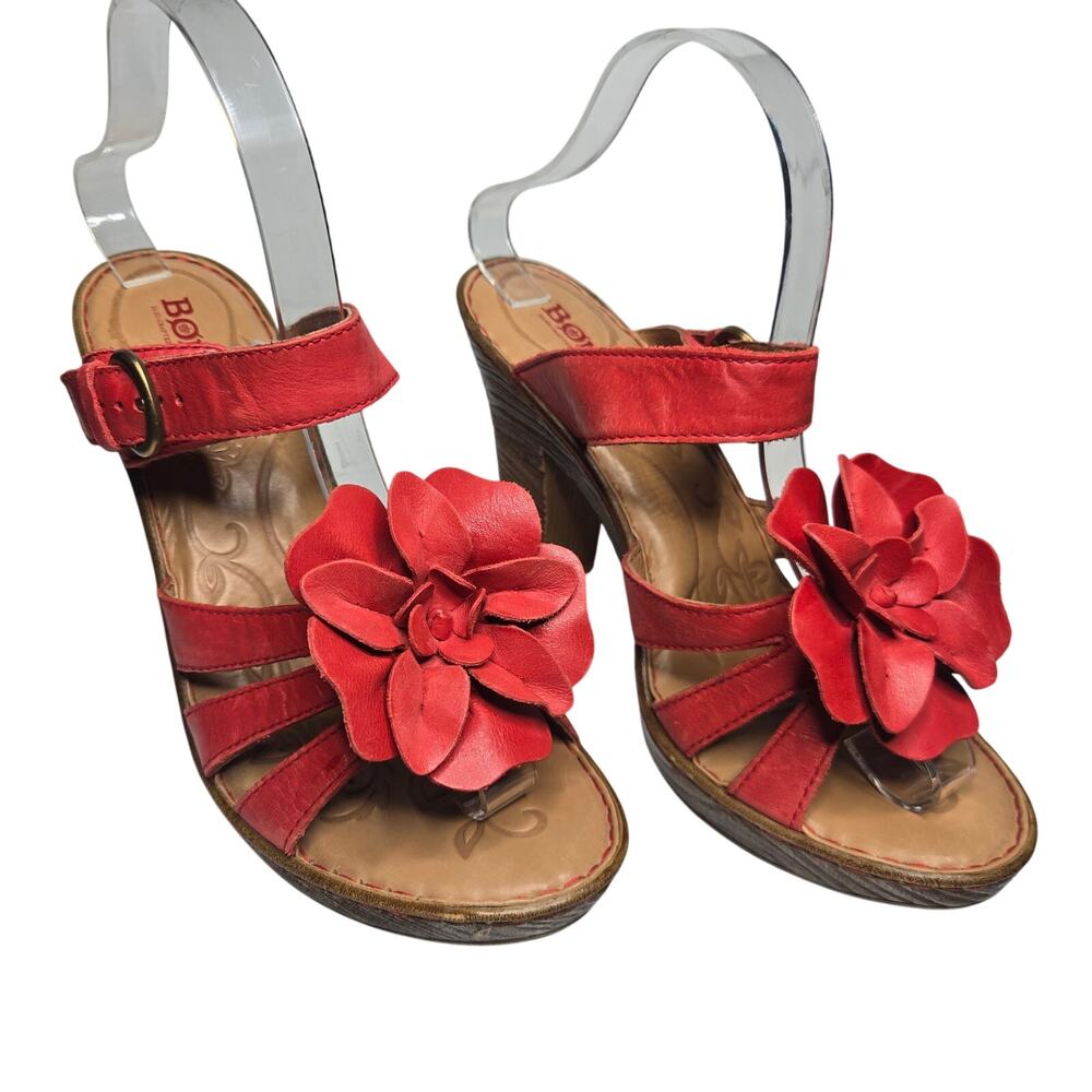 New Born Womens Y2K Red Leather Strappy Flower Platform Heels Sandals 10 - Picture 3 of 10
